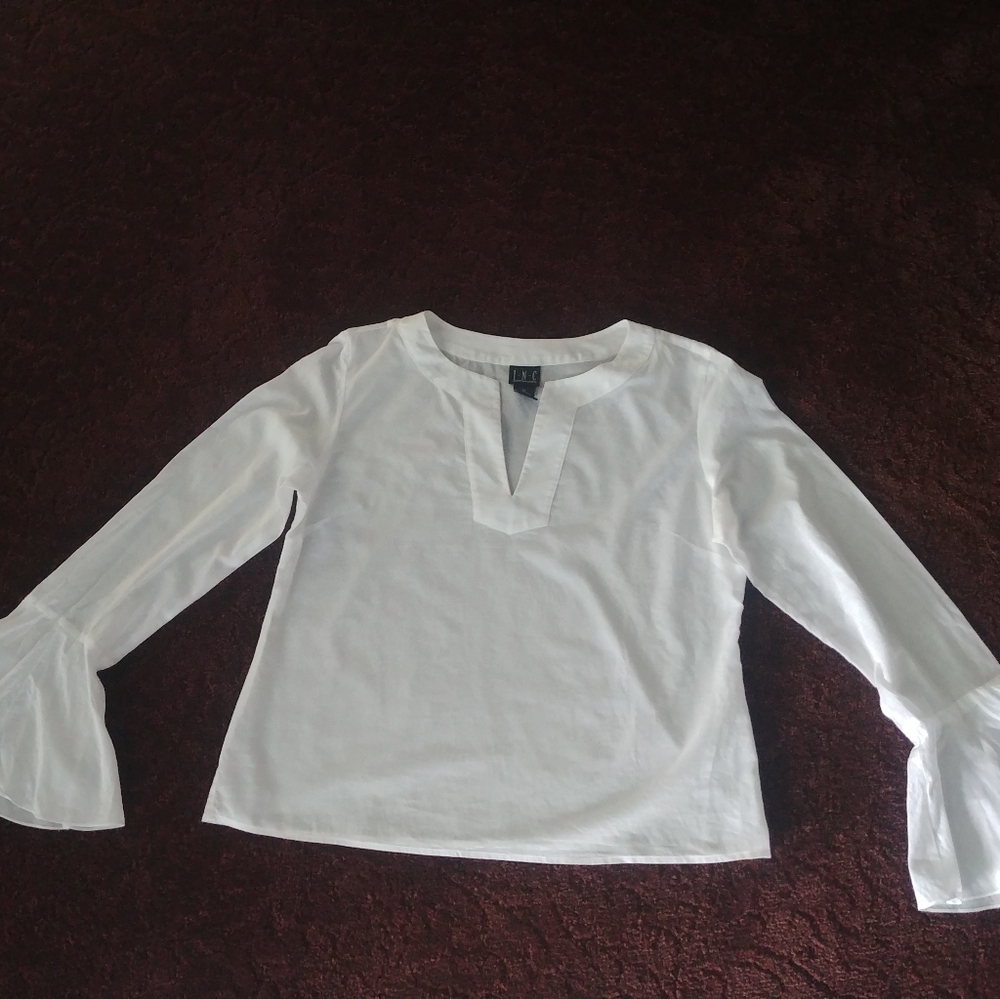 Romantic Inc white sheer Cotton long flowy sleeve sheer blouse 12